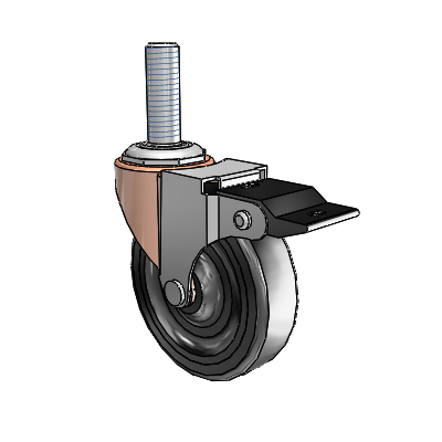 Regent Threaded Stem Copper Oxide Swivel Caster with 3 x .8125 Black Hard Rubber Wheel and Top Lock Brake