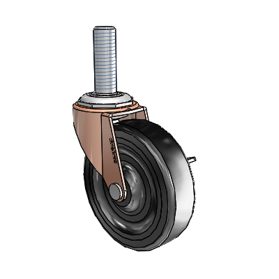 Regent Threaded Stem Copper Oxide Swivel Caster with 3 x .8125 Black Soft Rubber Wheel and Side Brake