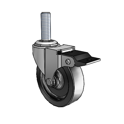 Regent Threaded Stem Polished Nickel Swivel Caster with 3 x .8125 Black Polyolefin Wheel and Top Lock Brake