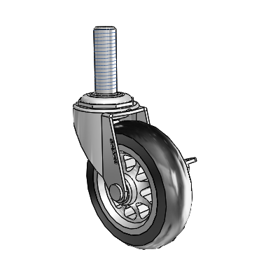 Regent Threaded Stem Polished Nickel Swivel Caster with 3 x .8125 Black No-Matic Rubber Wheel and Side Brake