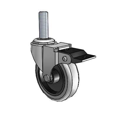 Regent Threaded Stem Polished Nickel Swivel Caster with 3 x .8125 Grey Thermoplastic Rubber Wheel and Top Lock Brake