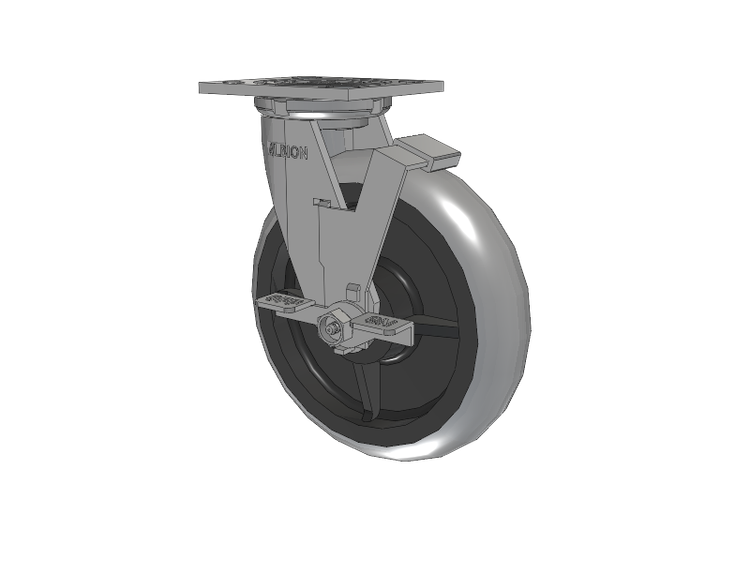 16 Series Top Plate Swivel Caster with 8 x 2 Grey Tread on Grey Core XP - X-treme Plus Solid Polyurethane Wheel and Face Brake