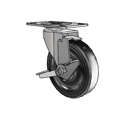 Regent Top Plate Bright Chrome Swivel Caster with 4 x .9375 Black Soft Rubber Wheel and Tread Lock Brake