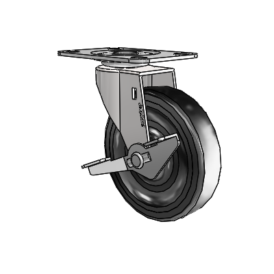 Regent Top Plate Bright Chrome Swivel Caster with 4 x .9375 Black Soft Rubber Wheel and Side Brake