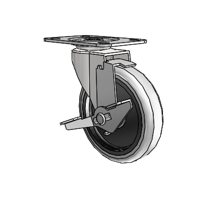 Regent Top Plate Bright Chrome Swivel Caster with 4 x .9375 Grey Thermoplastic Urethane Wheel and Tread Lock Brake