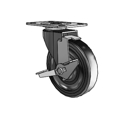 Regent Top Plate Black Oxide Swivel Caster with 4 x .9375 Hard Rubber Wheel and Tread Lock Brake