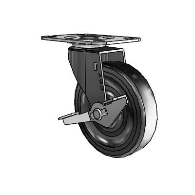 Regent Top Plate Black Oxide Swivel Caster with 4 x .9375 Hard Rubber Wheel and Side Brake