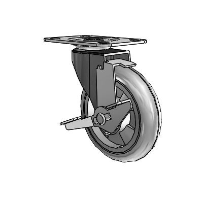 Roulette pivotante Regent à plaque supérieure oxydée noire, équipée de 4 roues MonoTech grises de 0,9375 et d'un frein à blocage de la bande de roulement