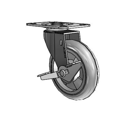 Regent Top Plate Black Oxide Swivel Caster with 4 x .9375 Grey MonoTech Wheel and Side Brake