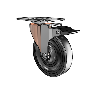 Regent Top Plate Copper Oxide Swivel Caster with 4 x .9375 Black Hard Rubber Wheel and Top Lock Brake