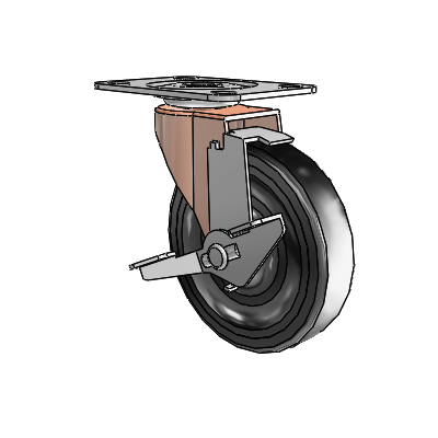 Regent Top Plate Copper Oxide Swivel Caster with 4 x .9375 Black Soft Rubber Wheel and Tread Lock Brake