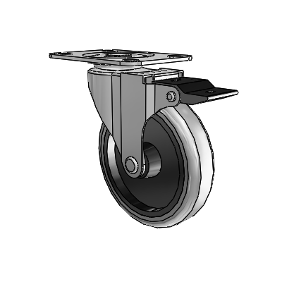 Regent Top Plate Polished Nickel Swivel Caster with 4 x .9375 Grey Thermoplastic Rubber Wheel and Top Lock Brake