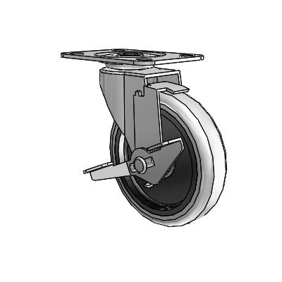 Regent Top Plate Polished Nickel Swivel Caster with 4 x .9375 Grey Thermoplastic Urethane Wheel and Tread Lock Brake