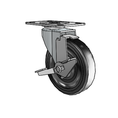 Regent Top Plate Zinc Swivel Caster with 4 x .9375 Black Hard Rubber Wheel and Tread Lock Brake