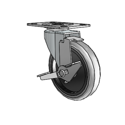 Regent Top Plate Zinc Swivel Caster with 4 x .9375 Grey Thermoplastic Rubber Wheel and Tread Lock Brake