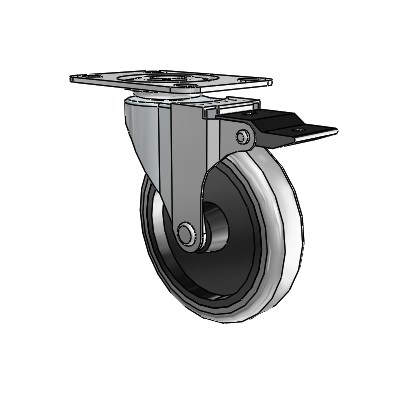 Regent Top Plate Zinc Swivel Caster with 4 x .9375 Grey Thermoplastic Rubber Wheel and Top Lock Brake