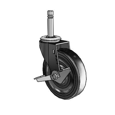 Roulette pivotante Regent Grip Ring à revêtement noir oxydé, équipée de 4 roues en caoutchouc dur de 0,9375 et d'un frein latéral