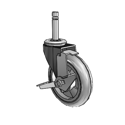 Roulette pivotante Regent Grip Ring à revêtement noir oxydé, équipée de 4 roues MonoTech grises de 0,9375 et d'un frein à blocage de la bande de roulement