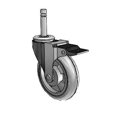 Roulette pivotante Regent Grip Ring à revêtement noir oxydé, équipée de 4 roues MonoTech grises de 0,9375 et d'un frein à blocage par le haut