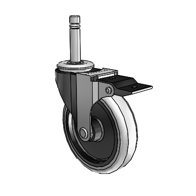 Roulette pivotante Regent Grip Ring à revêtement noir oxydé, équipée de 4 roues en uréthane thermoplastique gris de 0,9375 et d'un frein à blocage par le haut