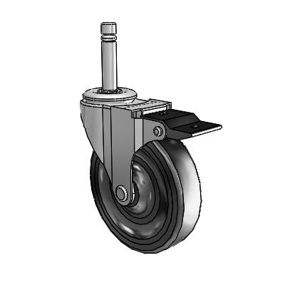 Regent Grip Ring Polished Nickel Swivel Caster with 4 x .9375 Black Hard Rubber Wheel and Top Lock Brake