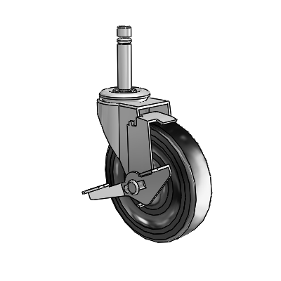 Roulette pivotante Regent Grip Ring en nickel poli, équipée de 4 roues en caoutchouc souple noir de 0,9375 et d'un frein à blocage de la bande de roulement