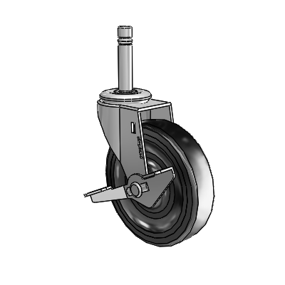 Regent Grip Ring Polished Nickel Swivel Caster with 4 x .9375 Black Soft Rubber Wheel and Side Brake