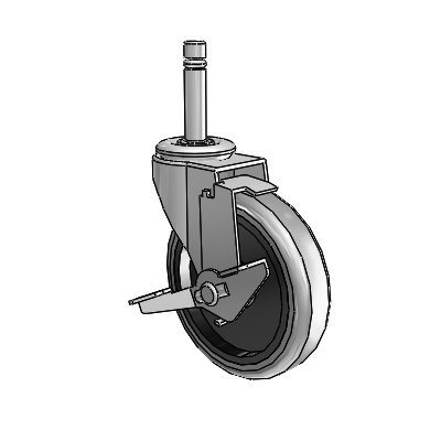Regent Grip Ring Polished Nickel Swivel Caster with 4 x .9375 Grey Thermoplastic Rubber Wheel and Tread Lock Brake