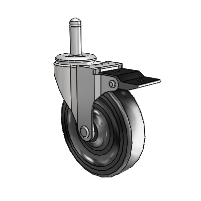 Regent Grip Ring Bright Chrome Swivel Caster with 4 x .9375 Black Hard Rubber Wheel and Top Lock Brake