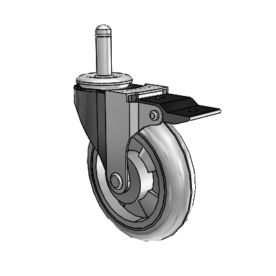 Roulette pivotante Regent Grip Ring à revêtement noir oxydé, équipée de 4 roues MonoTech grises de 0,9375 et d'un frein à blocage par le haut
