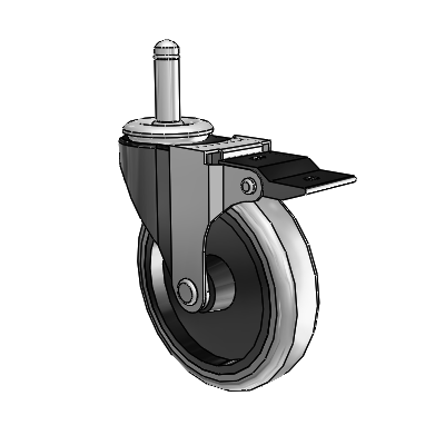 Roulette pivotante Regent Grip Ring à revêtement noir oxydé, équipée de 4 roues en caoutchouc thermoplastique gris de 0,9375 et d'un frein à blocage par le haut