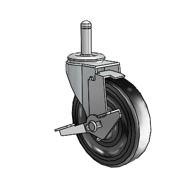 Regent Grip Ring Zinc Swivel Caster with 4 x .9375 Black Soft Rubber Wheel and Tread Lock Brake