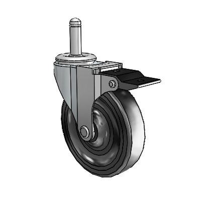 Regent Grip Ring Zinc Swivel Caster with 4 x .9375 Black Soft Rubber Wheel and Top Lock Brake