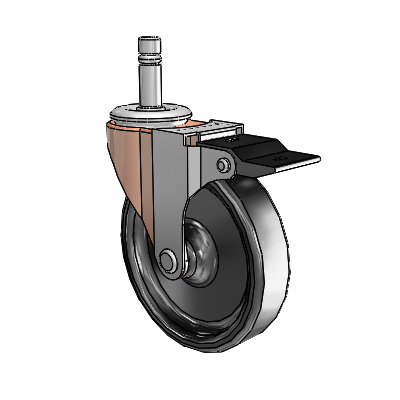 Regent Grip Ring Copper Oxide Swivel Caster with 4 x .9375 Black Polyolefin Wheel and Top Lock Brake