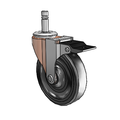 Regent Grip Ring Copper Oxide Swivel Caster with 4 x .9375 Black Hard Rubber Wheel and Top Lock Brake