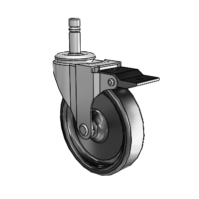 Regent Grip Ring Polished Nickel Swivel Caster with 4 x .9375 Black Polyolefin Wheel and Top Lock Brake