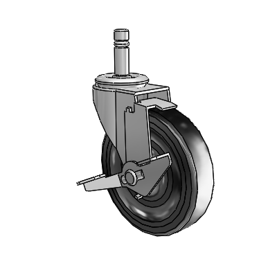Regent Grip Ring Polished Nickel Swivel Caster with 4 x .9375 Black Soft Rubber Wheel and Tread Lock Brake