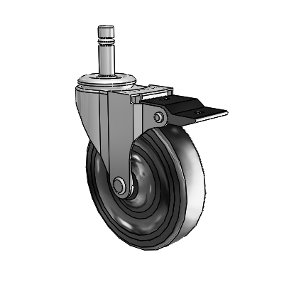 Regent Grip Ring Polished Nickel Swivel Caster with 4 x .9375 Black Soft Rubber Wheel and Top Lock Brake