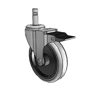 Regent Grip Ring Polished Nickel Swivel Caster with 4 x .9375 Grey Thermoplastic Rubber Wheel and Top Lock Brake