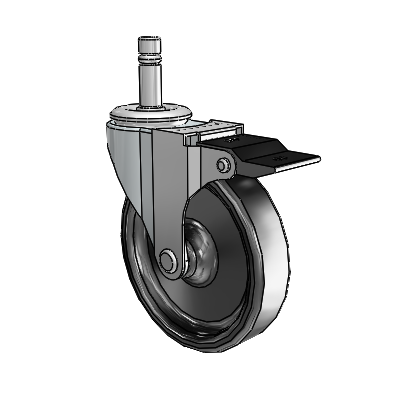 Regent Grip Ring Zinc Swivel Caster with 4 x .9375 Black Polyolefin Wheel and Top Lock Brake