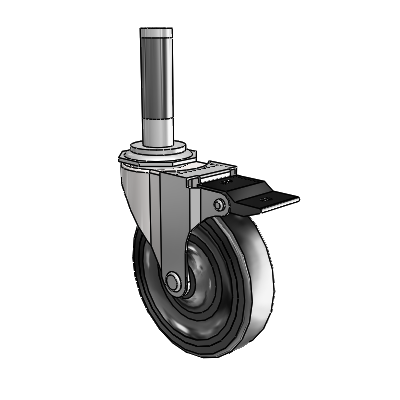 Regent Expanding Adapter Bright Chrome Swivel Caster with 4 x .9375 Black Soft Rubber Wheel Top Lock