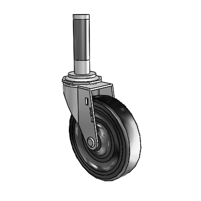 Regent Expanding Adapter Polished Nickel Swivel Caster with 4 x .9375 Black Hard Rubber Wheel