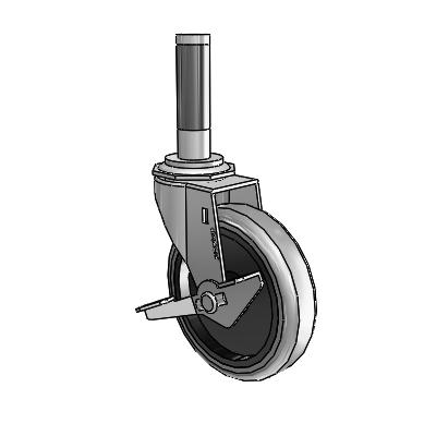 Regent Expanding Adapter Polished Nickel Swivel Caster with 4 x .9375 Grey Thermoplastic Rubber Wheel Side