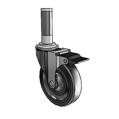 Regent Expanding Adapter Black Oxide Swivel Caster with 4 x .9375 Hard Rubber Wheel Top Lock