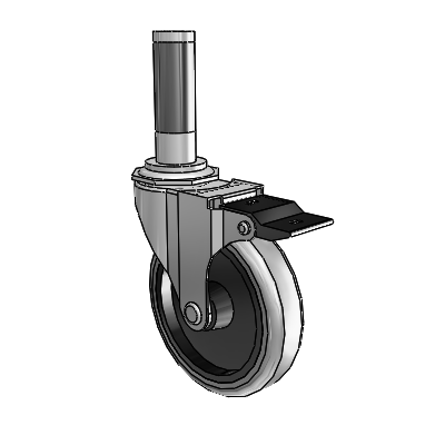 Regent Expanding Adapter Polished Nickel Swivel Caster with 4 x .9375 Grey Thermoplastic Rubber Wheel Top Lock