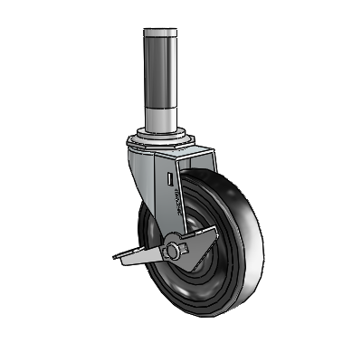 Regent Expanding Adapter Zinc Swivel Caster with 4 x .9375 Black Soft Rubber Wheel Side