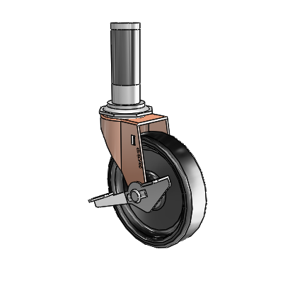 Regent Expanding Adapter Copper Oxide Swivel Caster with 4 x .9375 Black Polyolefin Wheel Side
