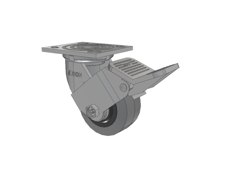 16 Series Top Plate Swivel Caster with 4 x 2 Grey Tread on Grey Core XS - Performa X-tra Soft Rubber (Flat) - Prevenz Antimicrobial Wheel and Face Brake