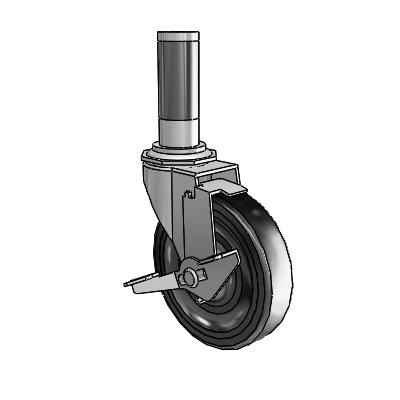 Regent Expanding Adapter Polished Nickel Swivel Caster with 4 x .9375 Black Hard Rubber Wheel Tread Lock (BRK1)
