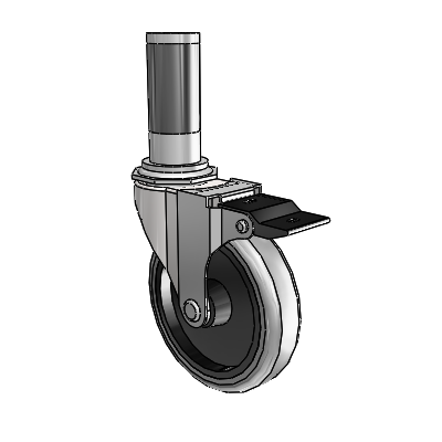 Regent Expanding Adapter Bright Chrome Swivel Caster with 4 x .9375 Grey Thermoplastic Rubber Wheel Top Lock